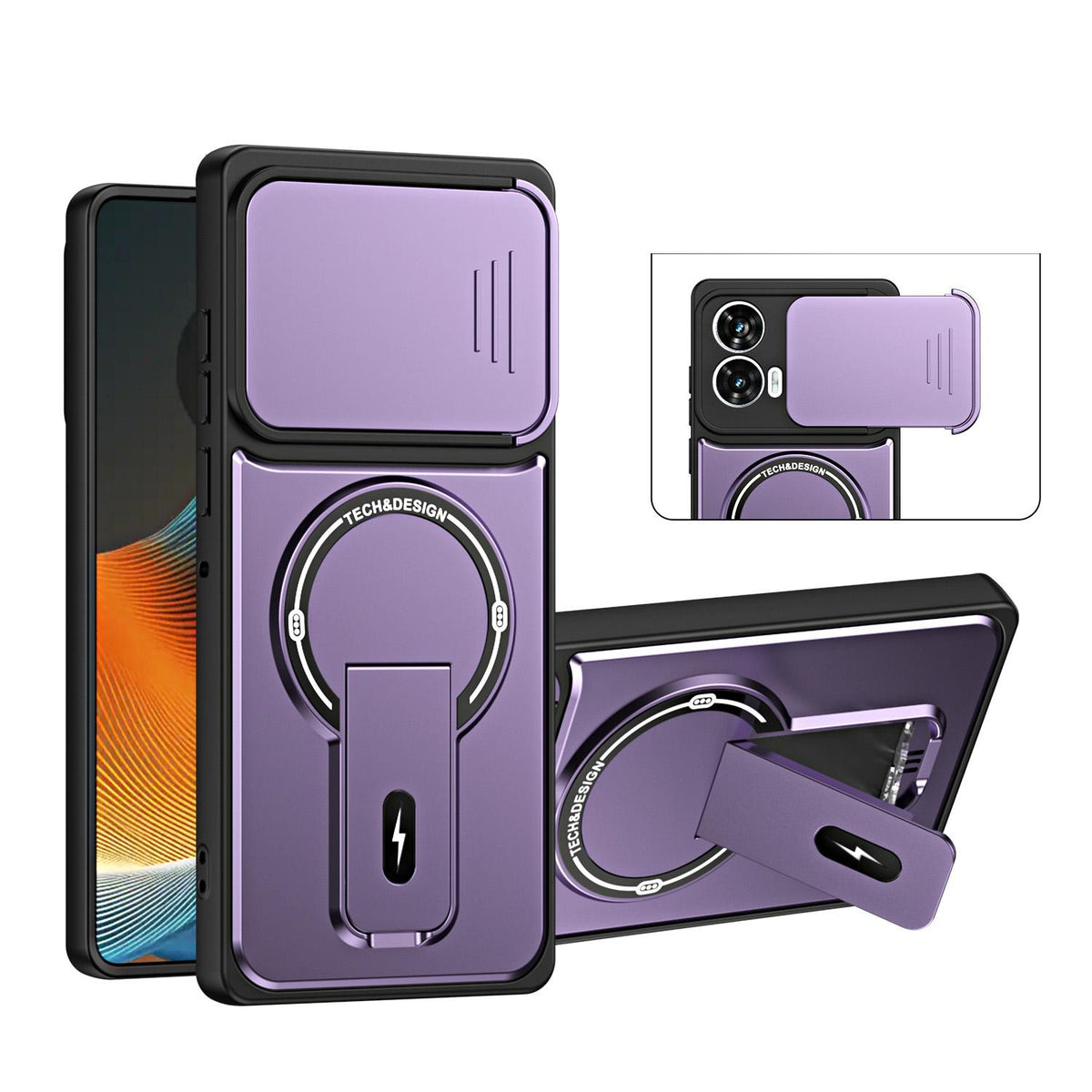 For Motorola Edge 50 Fusion / Moto G85 Sliding Camshield Holder Magnetic Phone Case - Purple - EDA009988501E