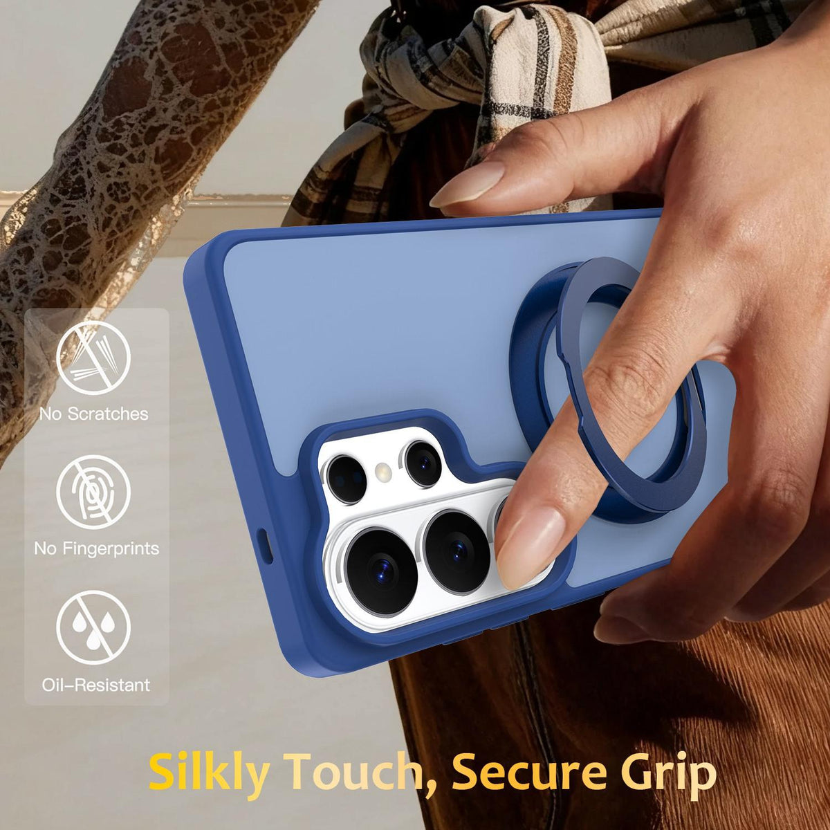 For Galaxy S23 Ultra 5G Skin Feel Revolving Kickstand Magnetic Phone Case - Blue - EDA009989201A