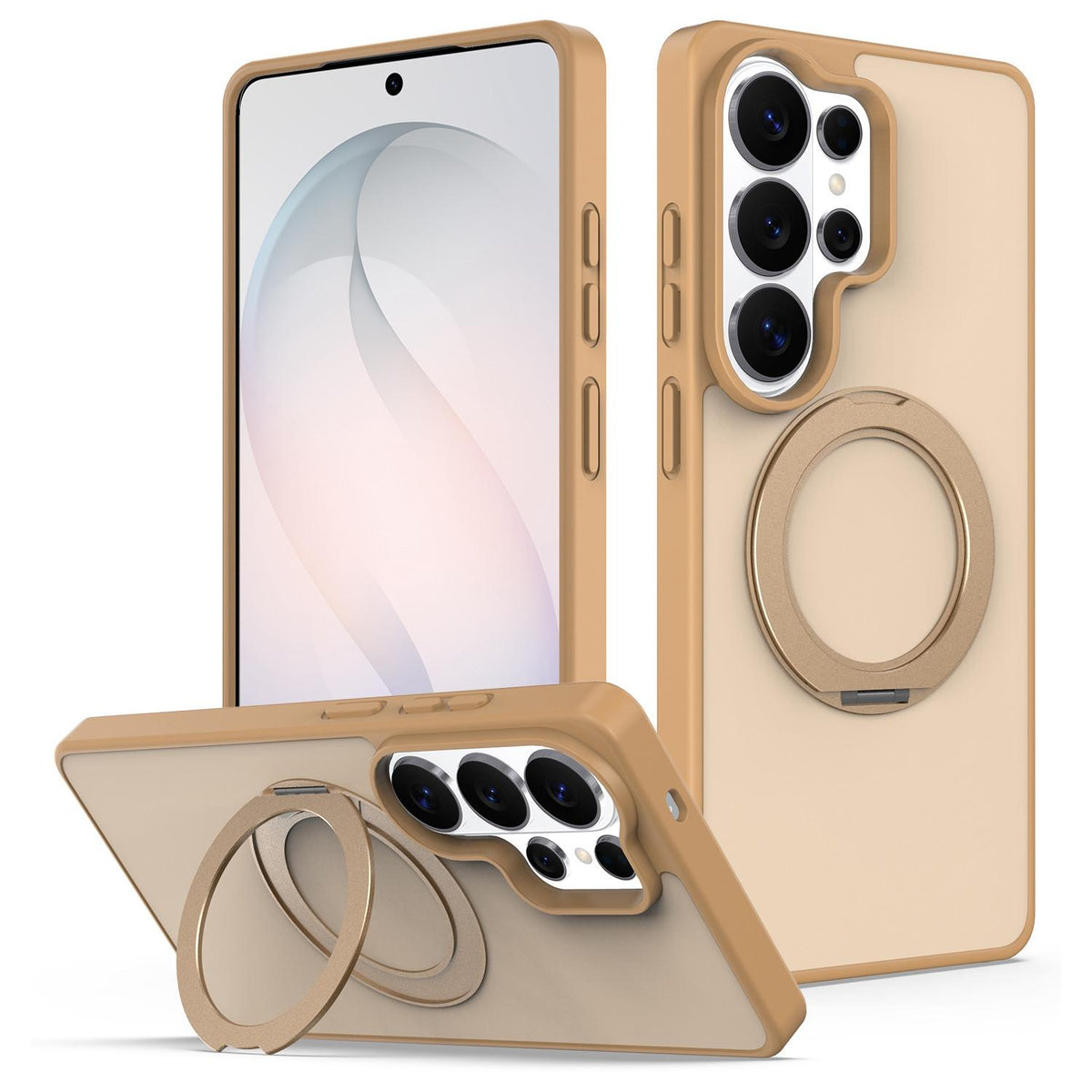 For Galaxy S23 Ultra 5G Skin Feel Revolving Kickstand Magnetic Phone Case - Gold - EDA009989201F
