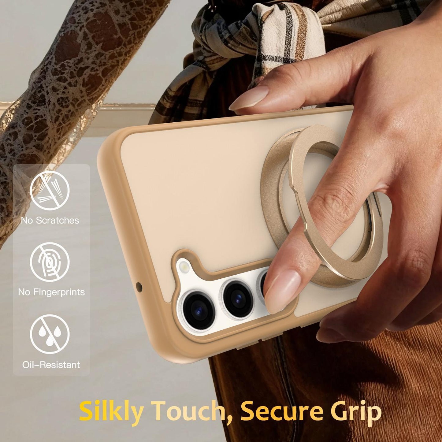 For Galaxy S23 5G Skin Feel Revolving Kickstand Magnetic Phone Case(Gold)