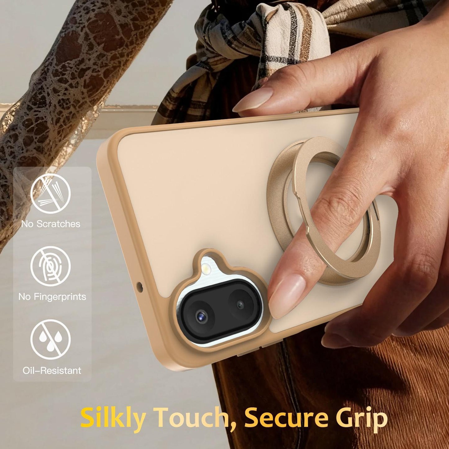 For Galaxy A08 / A07 4G&5G Skin Feel Revolving Kickstand Magnetic Phone Case(Gold)