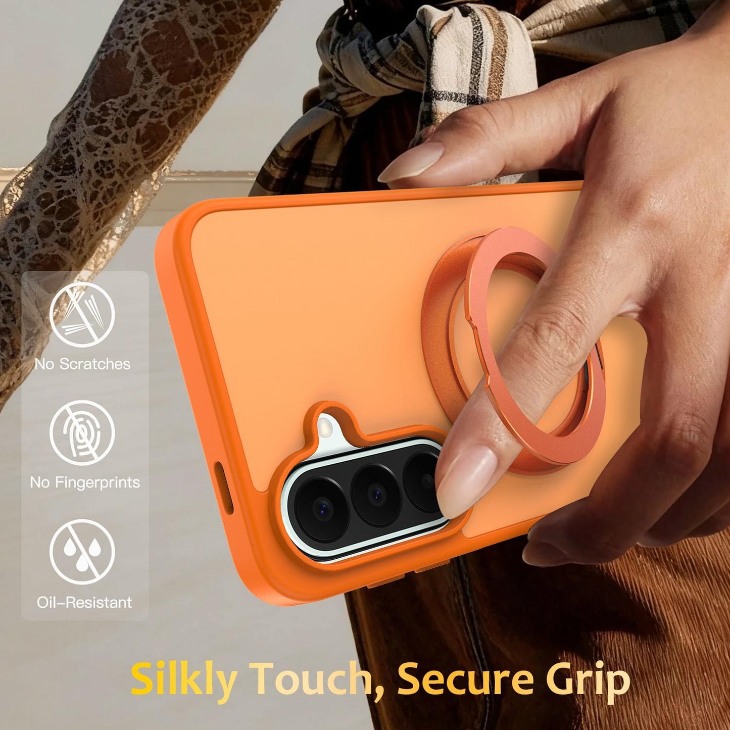 For Galaxy S25 FE / S26 FE 5G Skin Feel Revolving Kickstand Magnetic Phone Case(Orange)