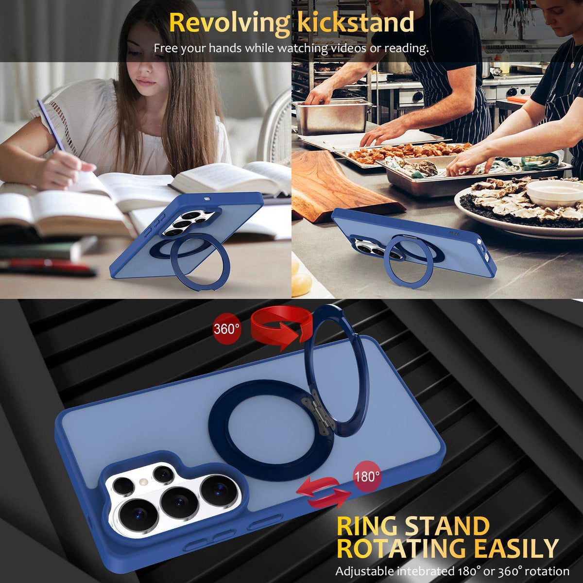 For Galaxy S26 Ultra 5G Skin Feel Revolving Kickstand Magnetic Phone Case - Blue - EDA009989214A