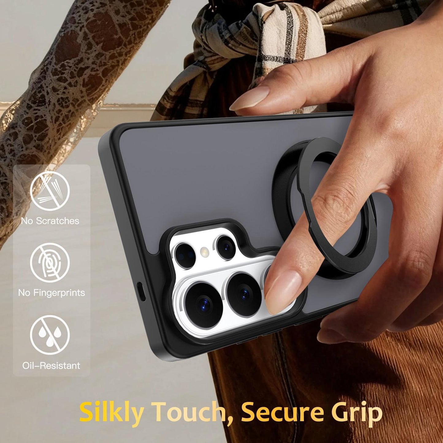 For Galaxy S26 Ultra 5G Skin Feel Revolving Kickstand Magnetic Phone Case(Black)