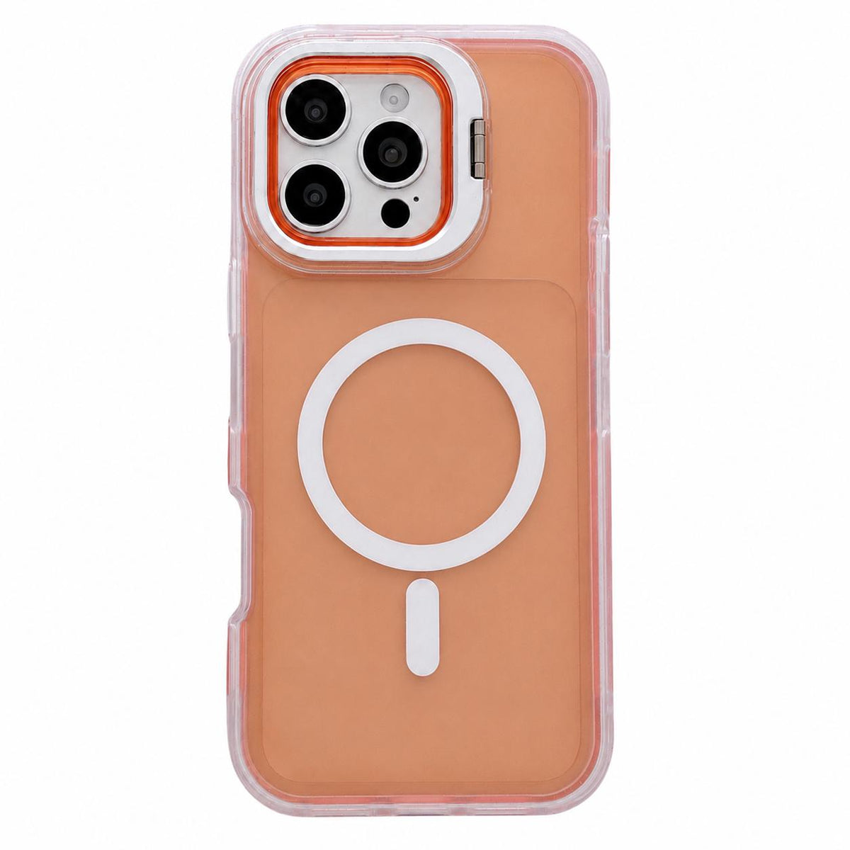 For iPhone 16 Pro Skin Feel Frosted Camera Lens Holder Magnetic Phone Case - Orange - EDA009991806F