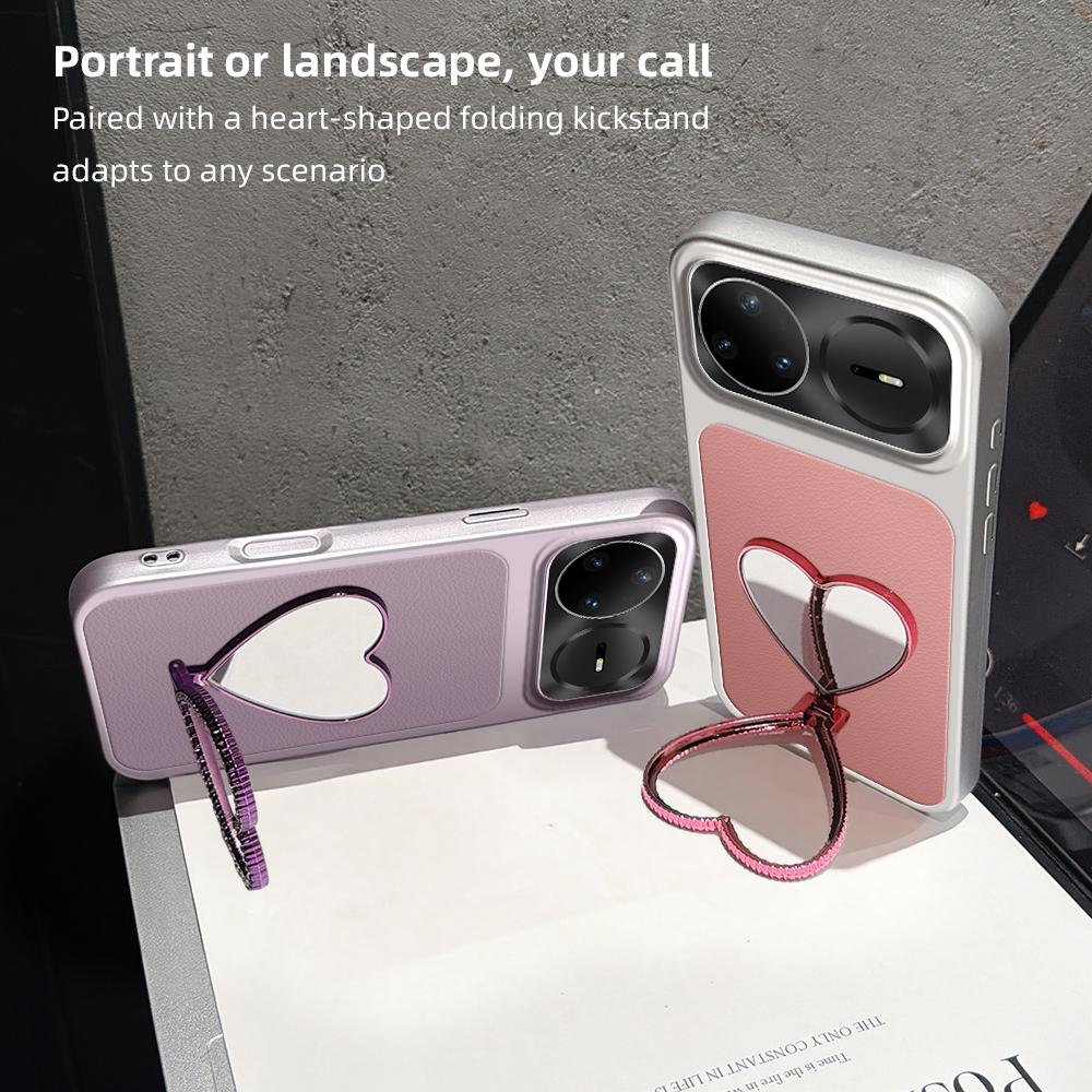 For Huawei nova 15 Pro Lambskin Series Skin Feel Shockproof Phone Case with Heart Mirror Holder - Purple - EDA009994320B