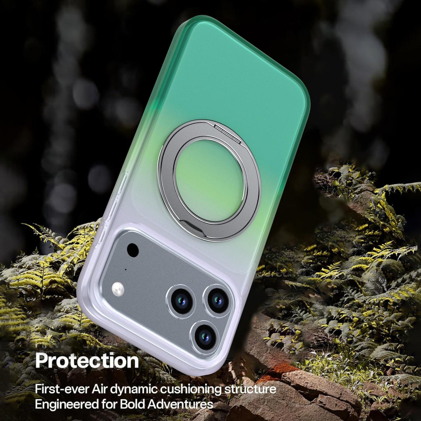 For iPhone 17 Pro Max Phantom Skin Feel Gradient 360 Degree Rotating Holder Phone Case(Green)