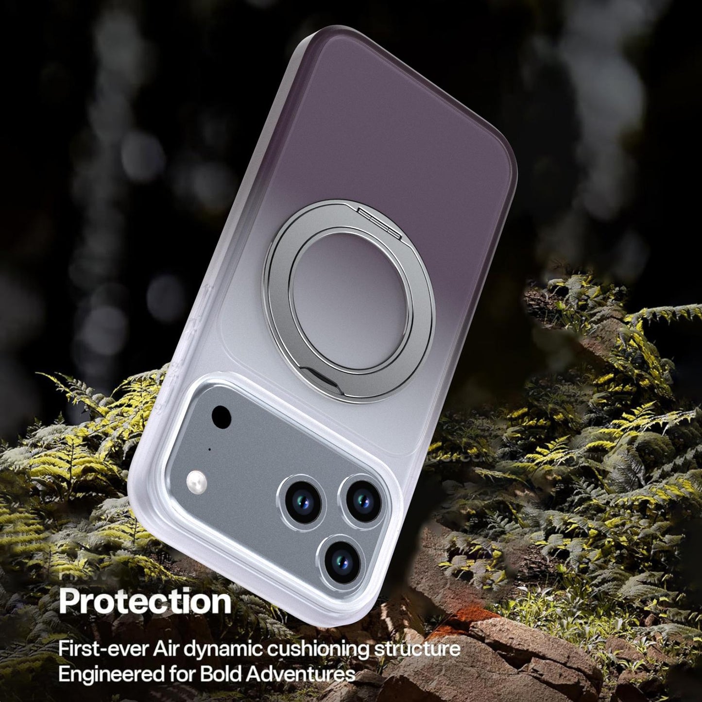 For iPhone 17 Pro Phantom Skin Feel Gradient 360 Degree Rotating Holder Phone Case(Grey)