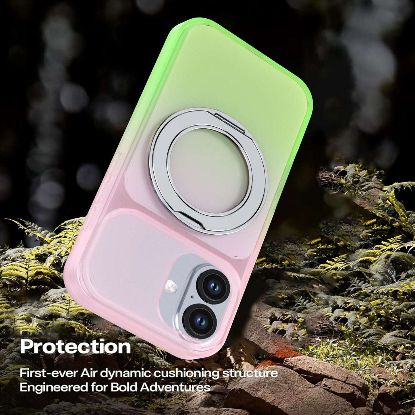 For iPhone 17 Phantom Skin Feel Gradient 360 Degree Rotating Holder Phone Case(Pink)