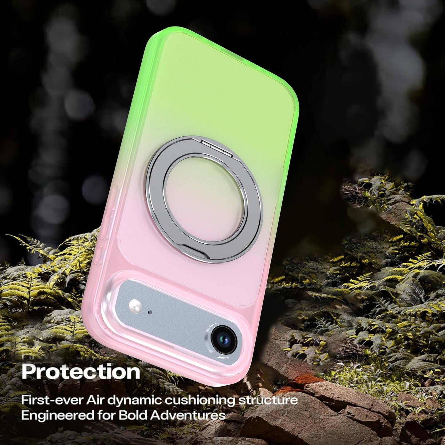 For iPhone Air Phantom Skin Feel Gradient 360 Degree Rotating Holder Phone Case(Pink)