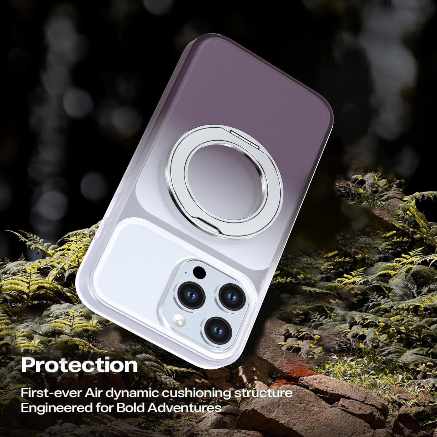 For iPhone 16 Pro Max Phantom Skin Feel Gradient 360 Degree Rotating Holder Phone Case(Grey)