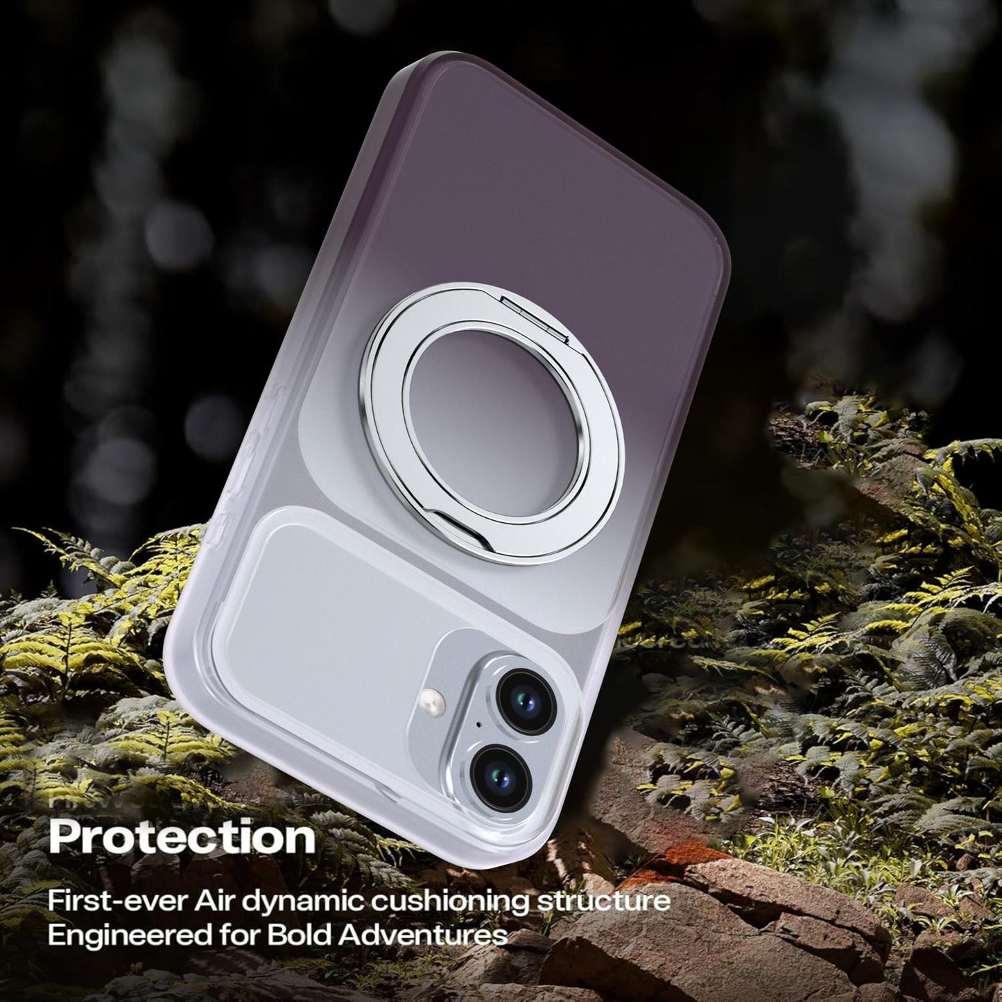 For iPhone 16 Plus Phantom Skin Feel Gradient 360 Degree Rotating Holder Phone Case(Grey)
