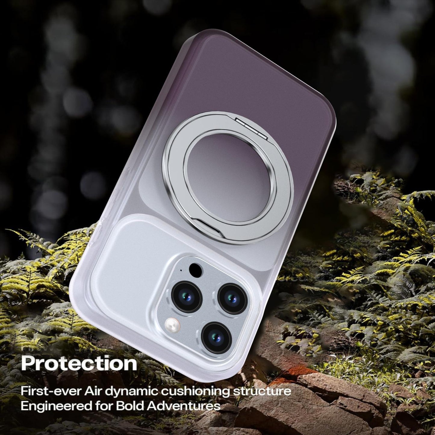 For iPhone 15 Pro Phantom Skin Feel Gradient 360 Degree Rotating Holder Phone Case(Grey)