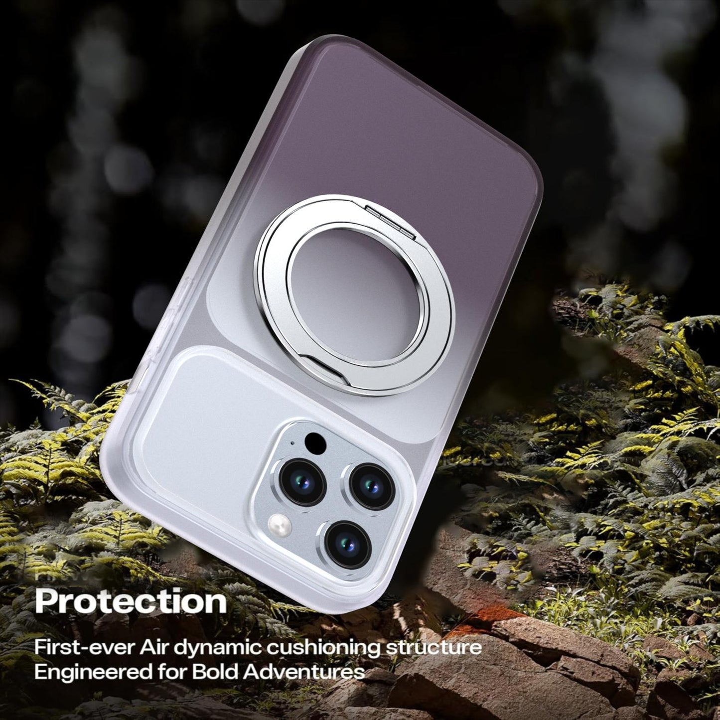 For iPhone 14 Pro Max Phantom Skin Feel Gradient 360 Degree Rotating Holder Phone Case(Grey)