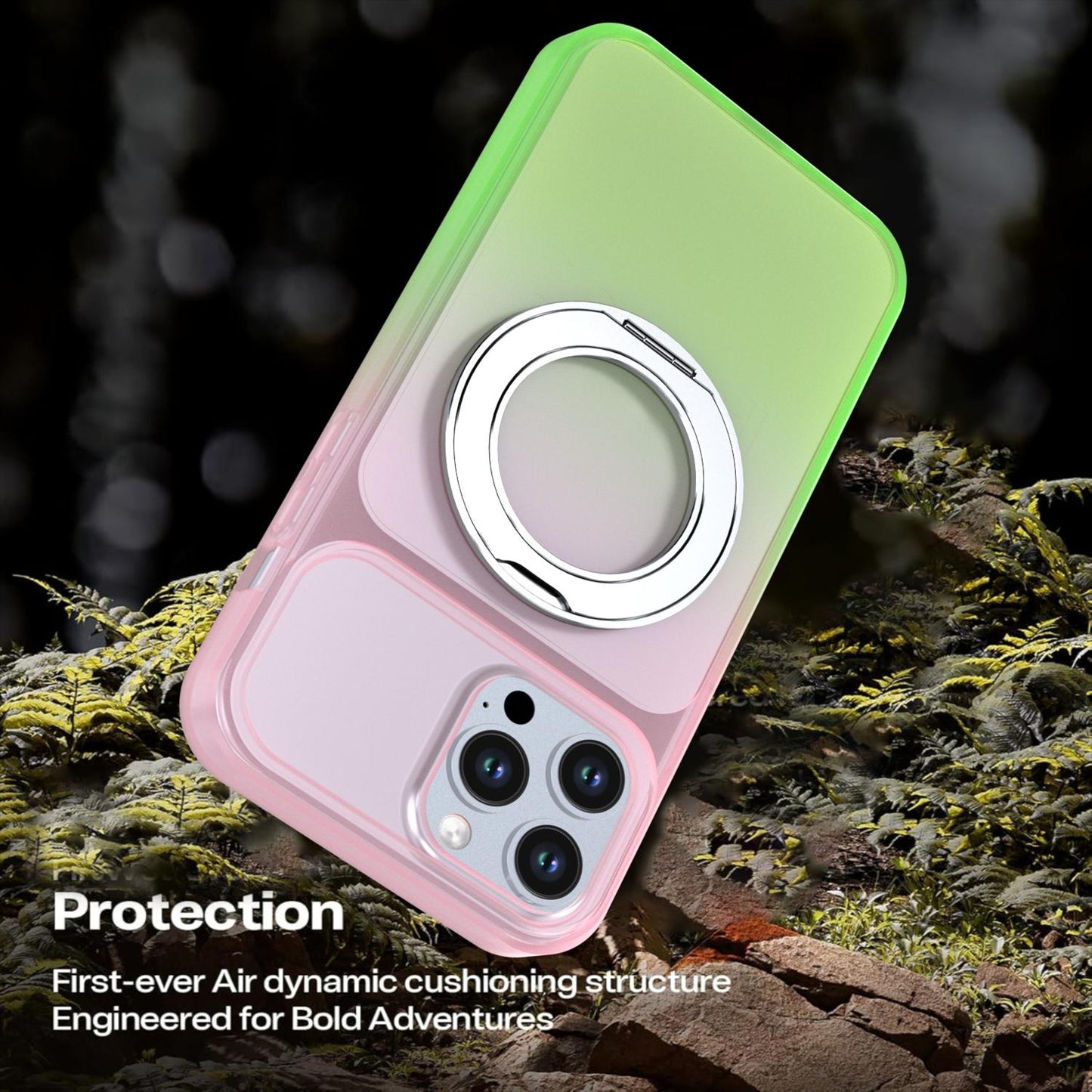 For iPhone 13 Pro Max Phantom Skin Feel Gradient 360 Degree Rotating Holder Phone Case(Pink)