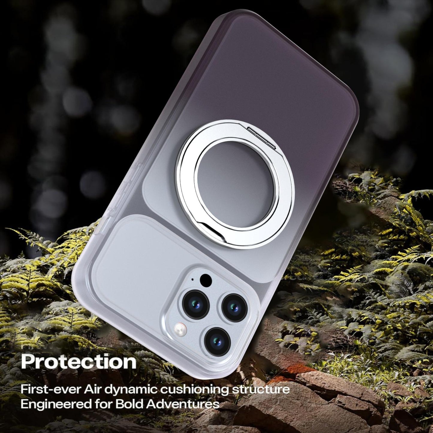 For iPhone 13 Pro Max Phantom Skin Feel Gradient 360 Degree Rotating Holder Phone Case(Grey)