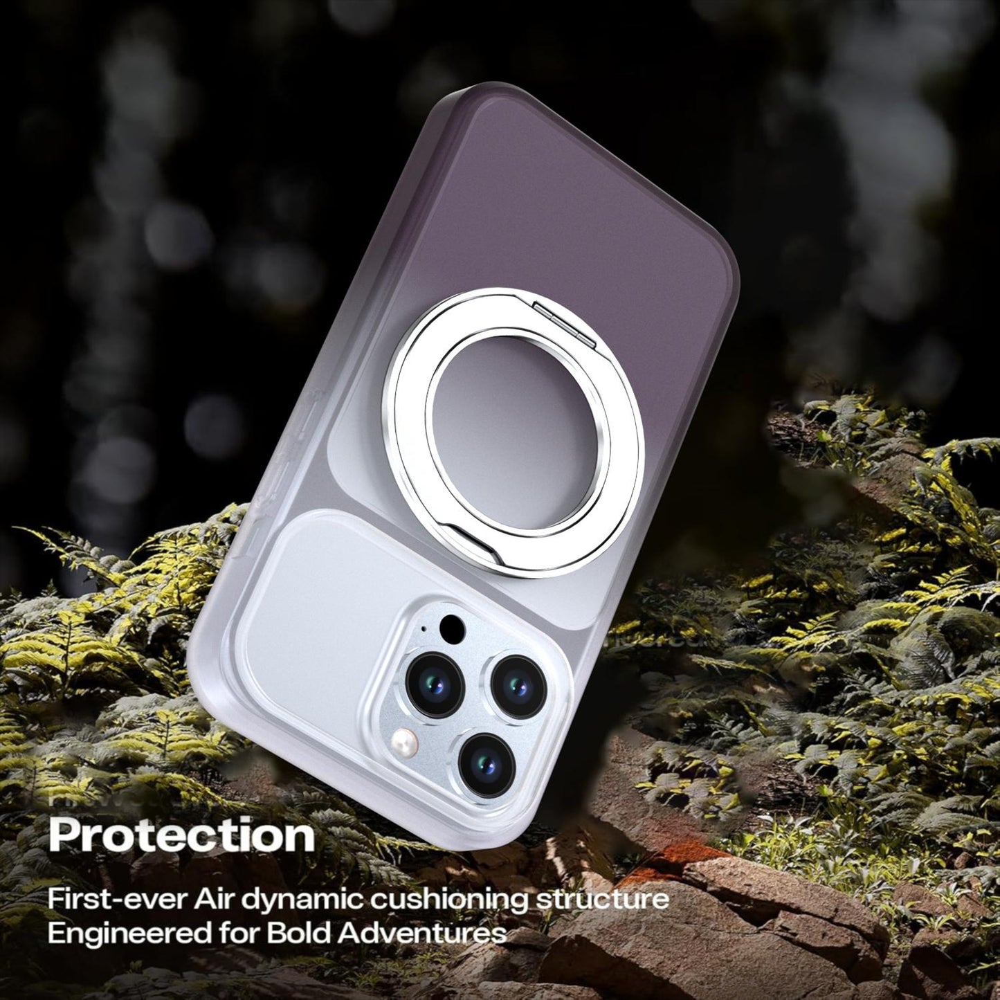 For iPhone 13 Pro Phantom Skin Feel Gradient 360 Degree Rotating Holder Phone Case(Grey)