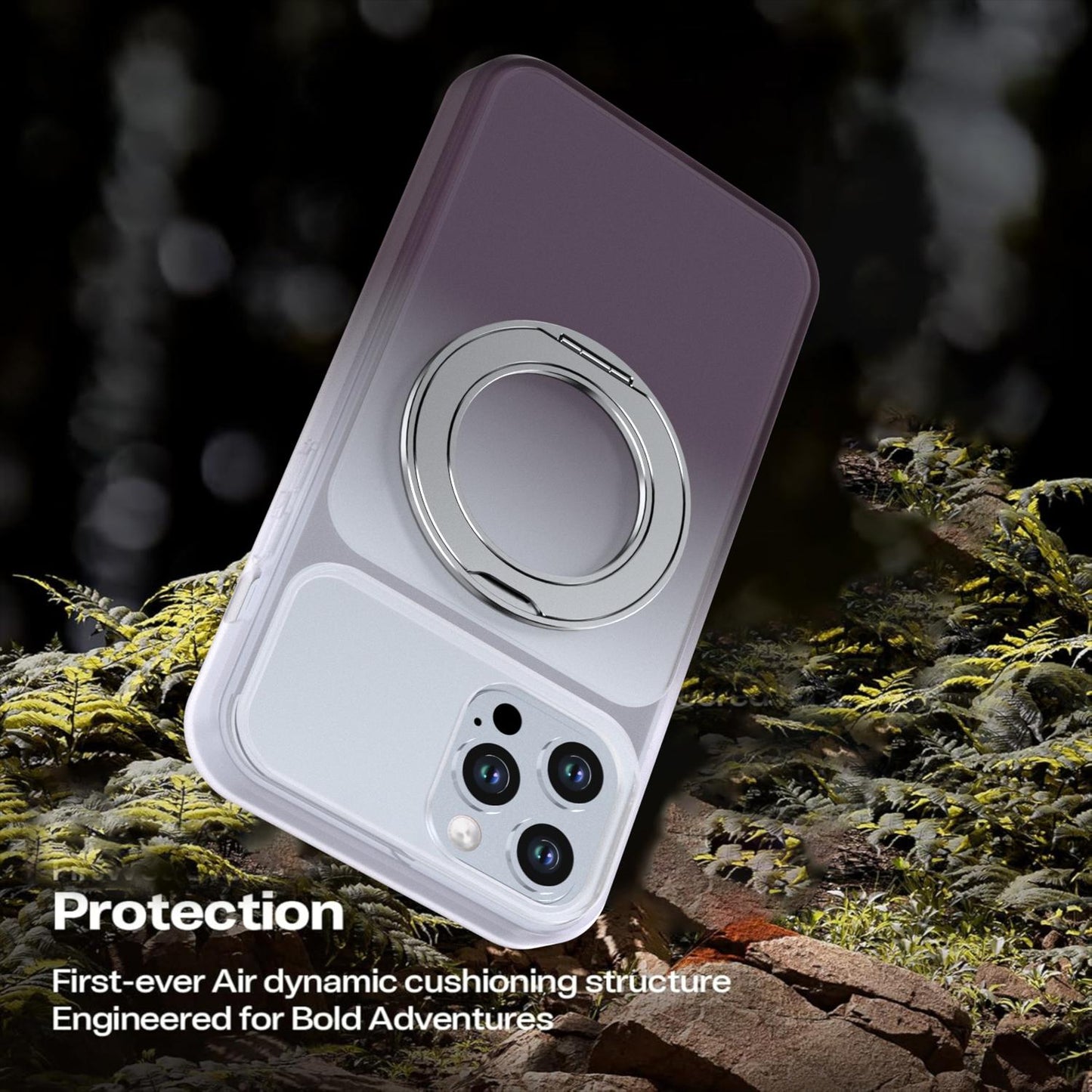 For iPhone 12 Pro Max Phantom Skin Feel Gradient 360 Degree Rotating Holder Phone Case(Grey)