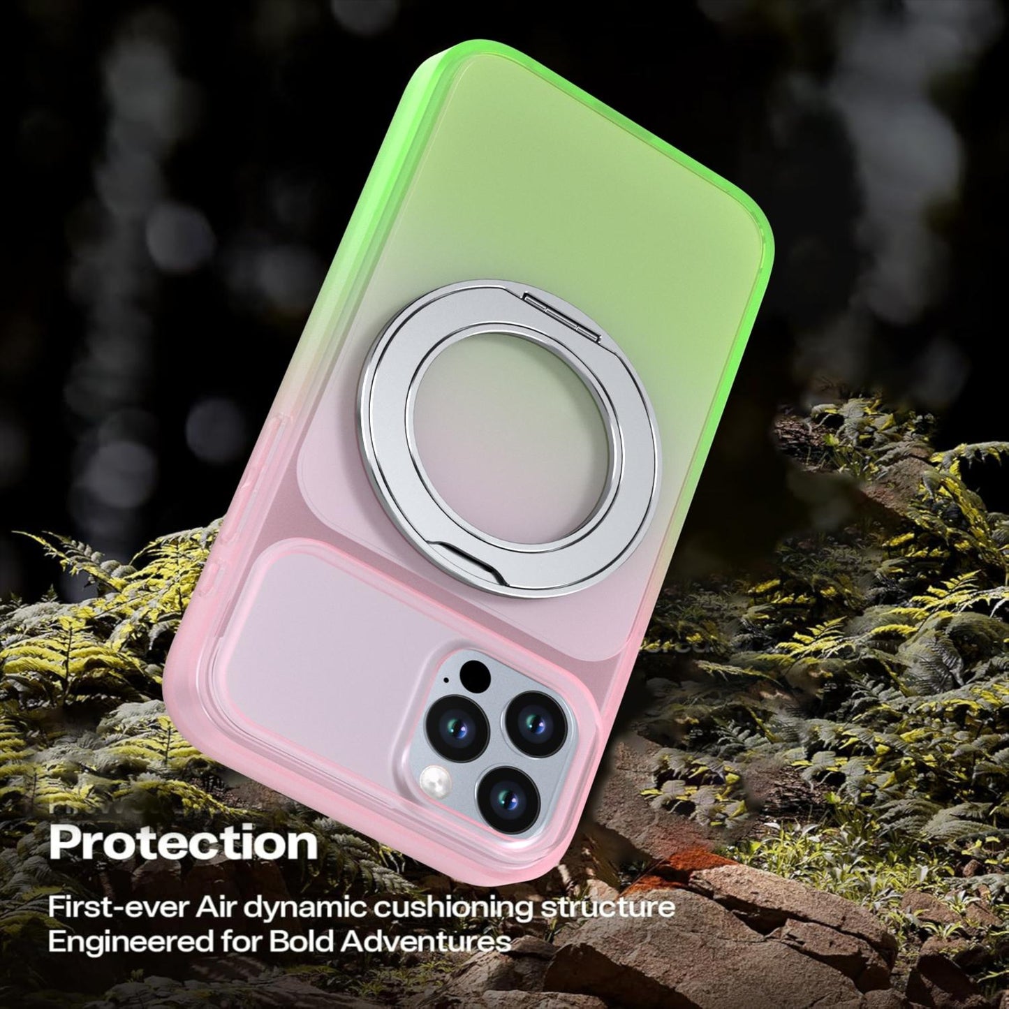 For iPhone 12 / 12 Pro Phantom Skin Feel Gradient 360 Degree Rotating Holder Phone Case(Pink)