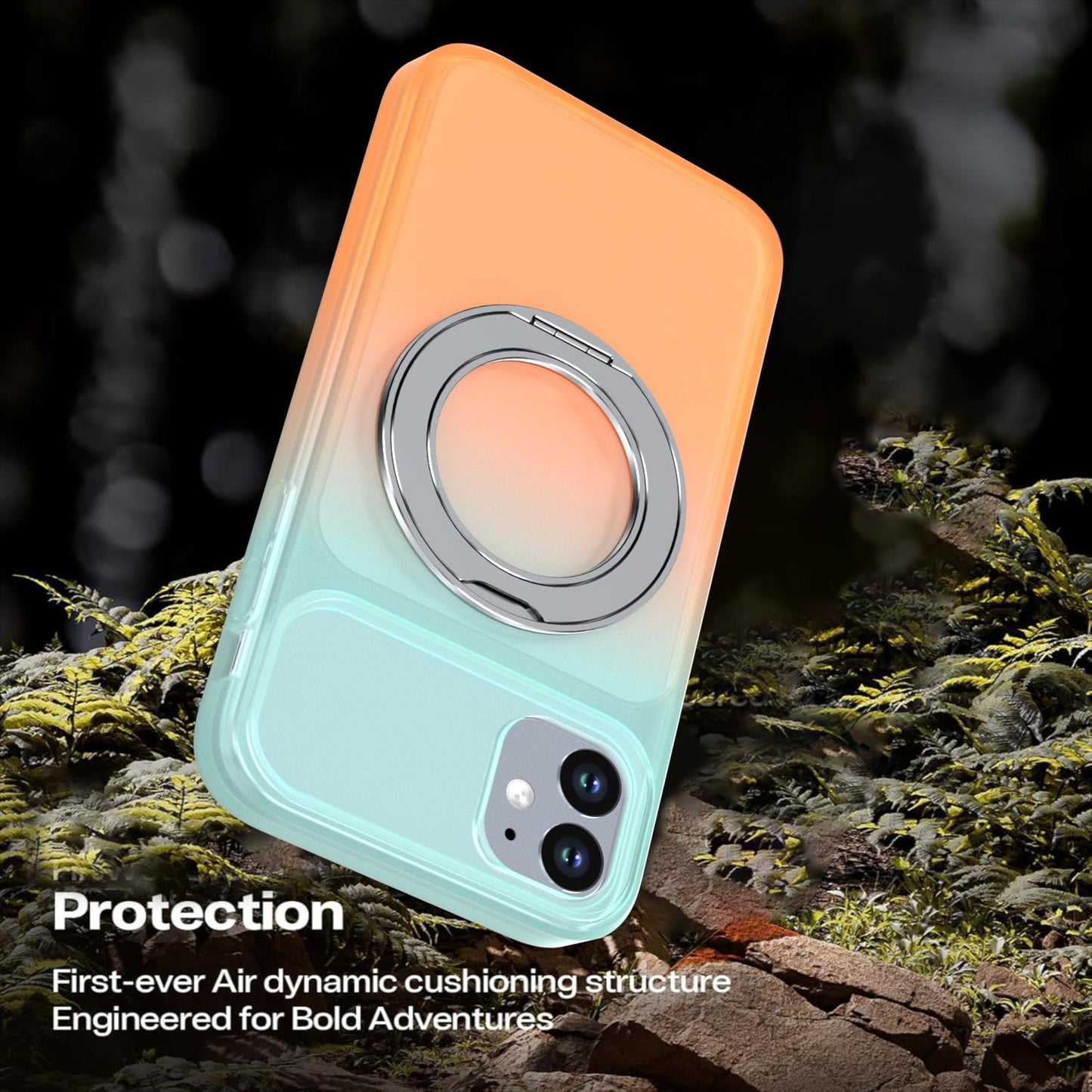For iPhone 11 Phantom Skin Feel Gradient 360 Degree Rotating Holder Phone Case(Orange)
