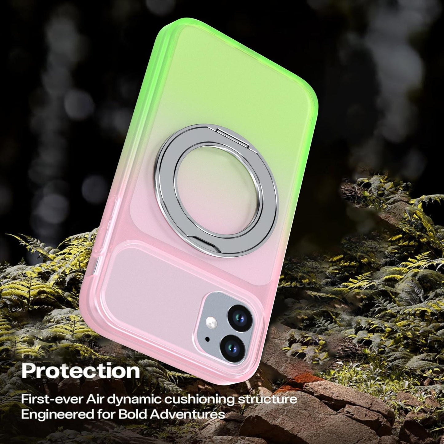 For iPhone 11 Phantom Skin Feel Gradient 360 Degree Rotating Holder Phone Case(Pink)