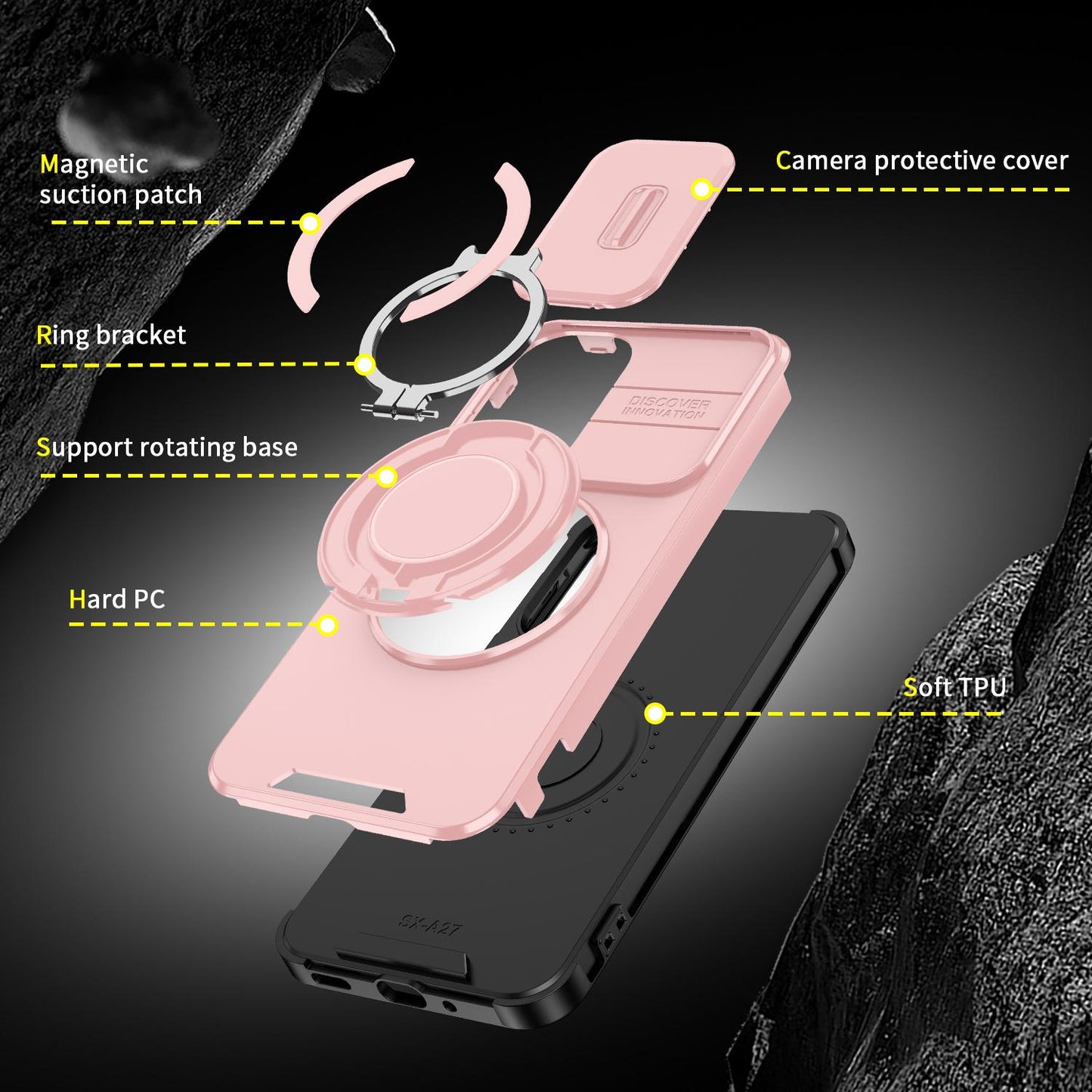 For Samsung Galaxy A27 5G Sliding Camshield Ring Holder Phone Case(Pink)