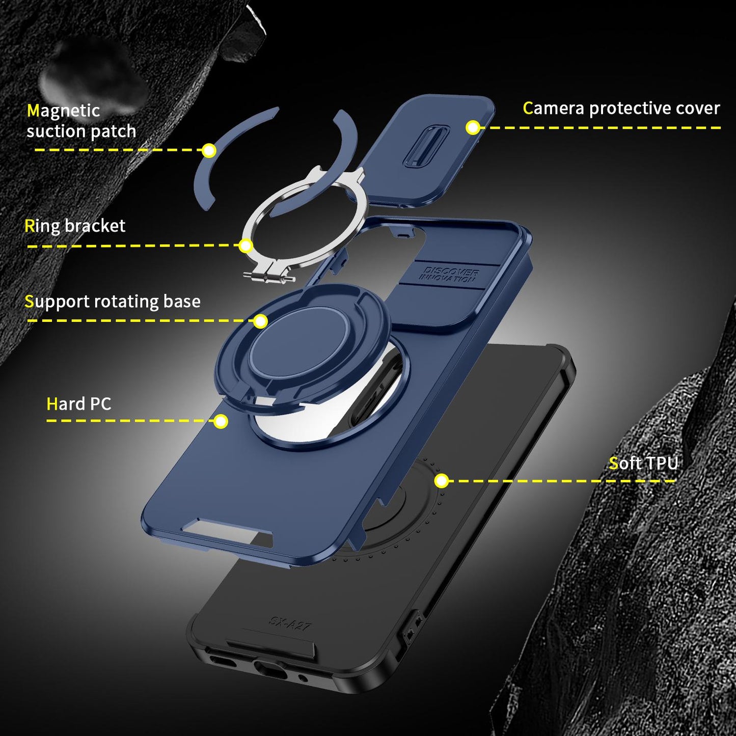 For Samsung Galaxy A27 5G Sliding Camshield Ring Holder Phone Case(Blue)