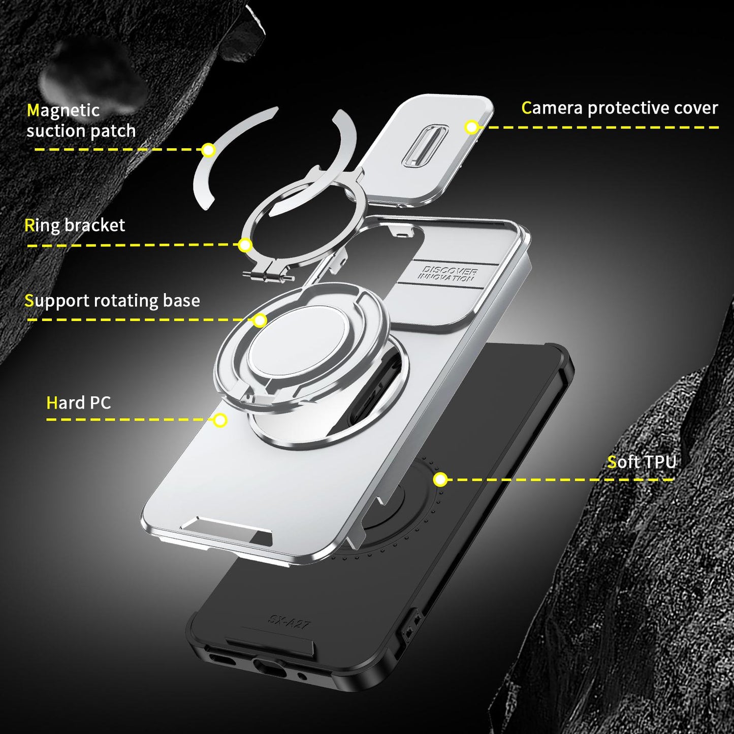 For Samsung Galaxy A27 5G Sliding Camshield Ring Holder Phone Case(Silver)
