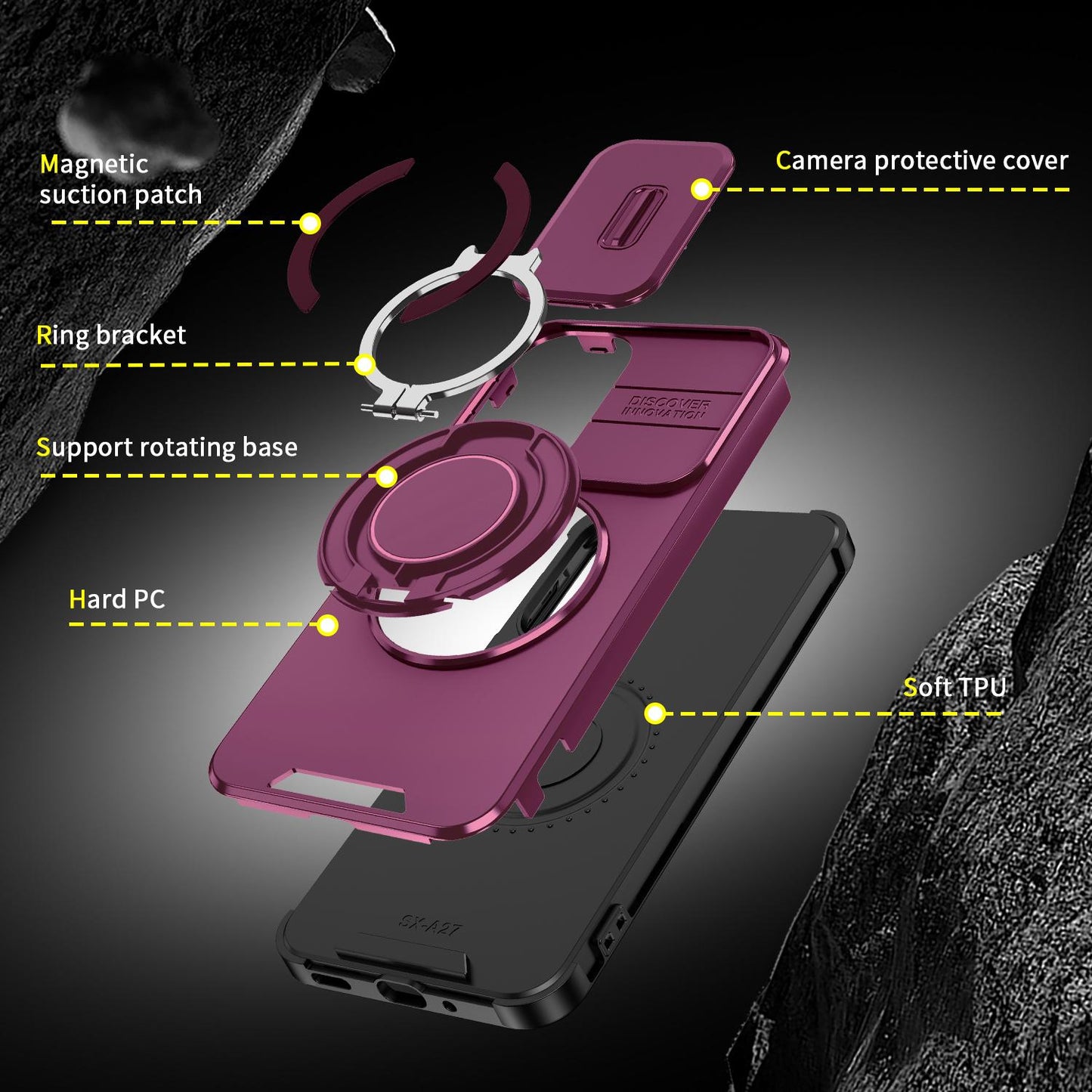For Samsung Galaxy A27 5G Sliding Camshield Ring Holder Phone Case(Cherry Red)