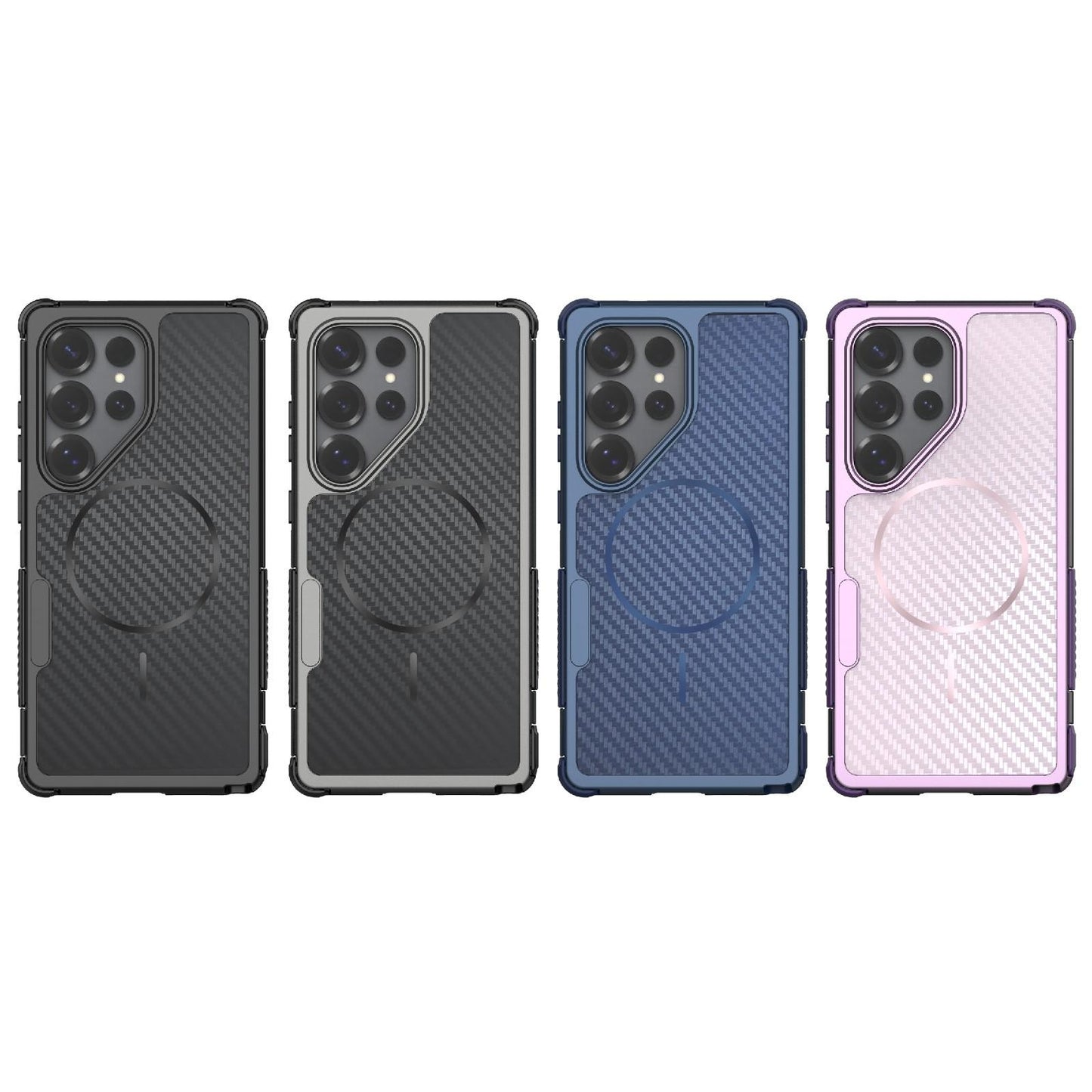 For Galaxy S25 Ultra 5G Rugged Carbon Fiber Texture Airbag Shockproof Magnetic Phone Case(Gray)
