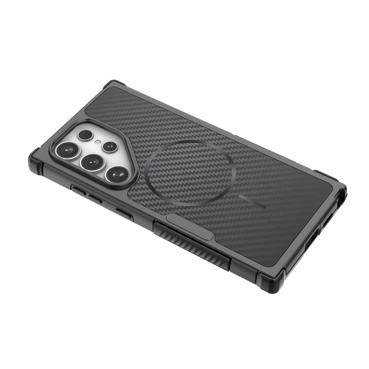 For Galaxy S24 Ultra 5G Rugged Carbon Fiber Texture Airbag Shockproof Magnetic Phone Case - Blue - EDA010016105C
