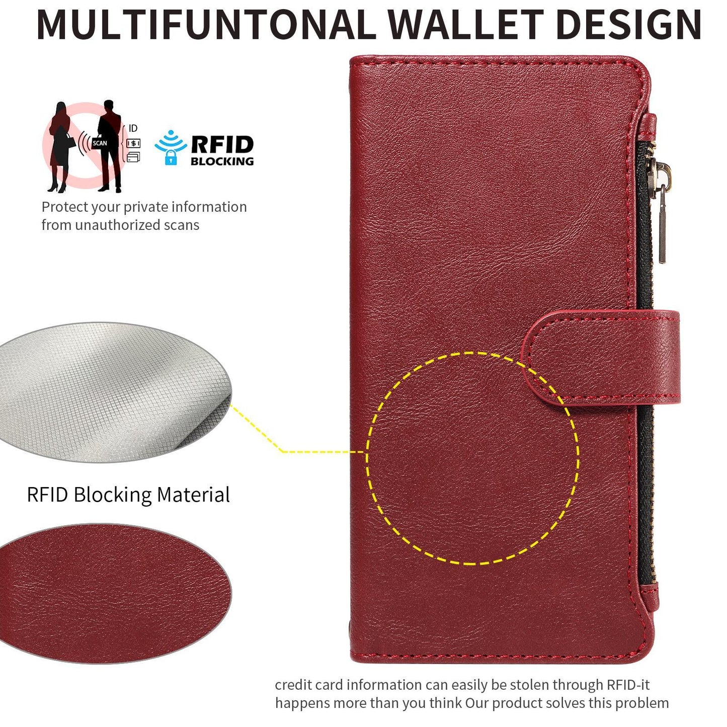 For Redmi Note 17 Pro+ 5G Global 163mm Imitation Calf Vegan Leather 9 Card Slots Zipper Phone Case with Wrist Strap(Red)