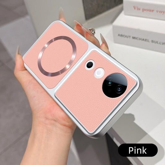 For vivo S19 Lambskin Series Magnetic Skin Feel Phone Case(Pink)