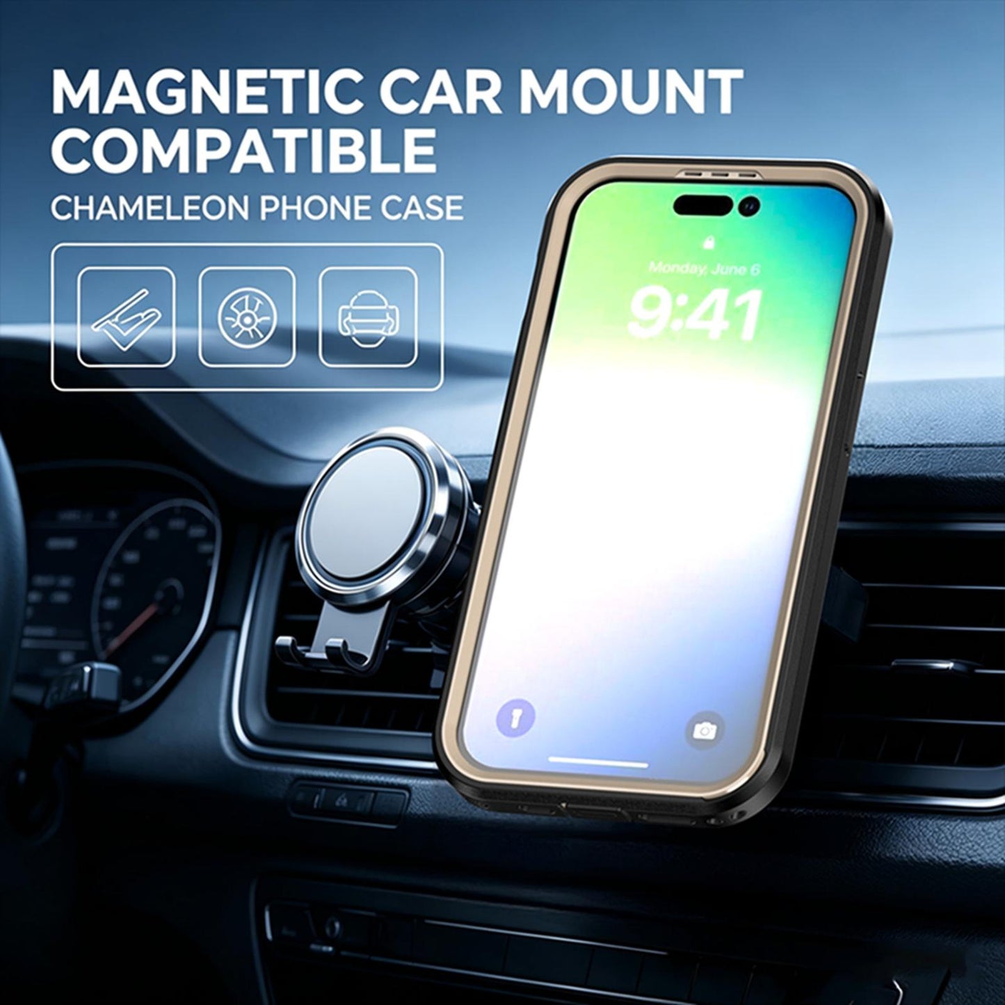 For iPhone 14 Pro Silicone Magnetic Anti-drop Protective Phone Case(Black + Gold)