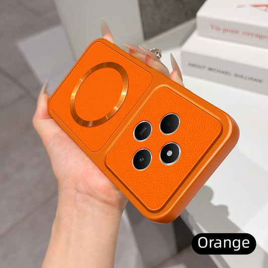 For Redmi 14C 4G / 5G Lambskin Series Magnetic Skin Feel Phone Case(Orange)