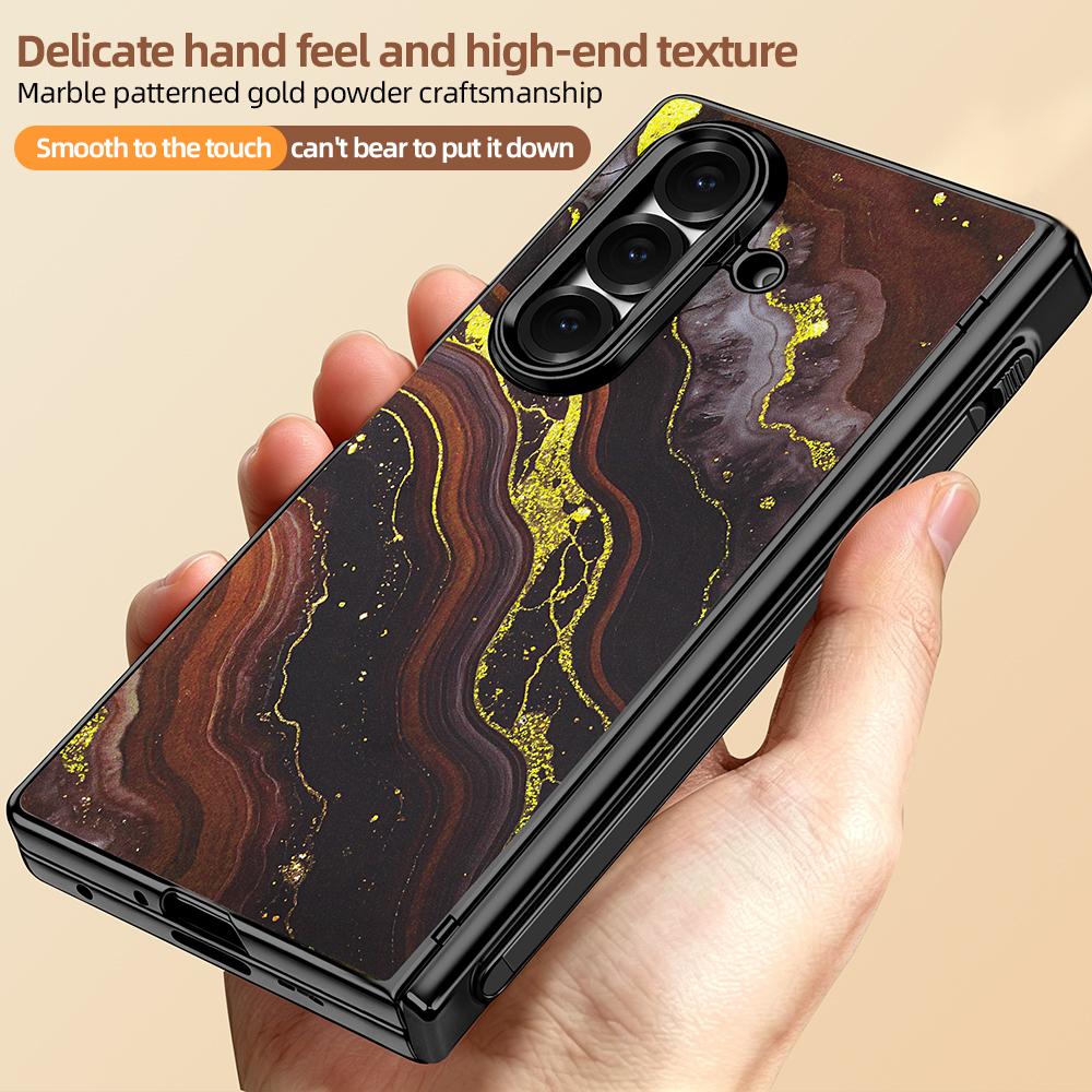For Samsung Galaxy Z Fold6 5G VIETAO Amber Series Integrated Privacy Screen Protector Magnetic Phone Case with Stylus(Black Gold)