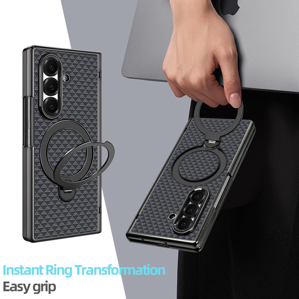 For Galaxy Z Fold8 Ultra 5G VIETAO Fengying Series Integrated Privacy Film Carbon Fiber Magnetic Phone Case with 360-Degree Rotating Stand(Triangular Black)
