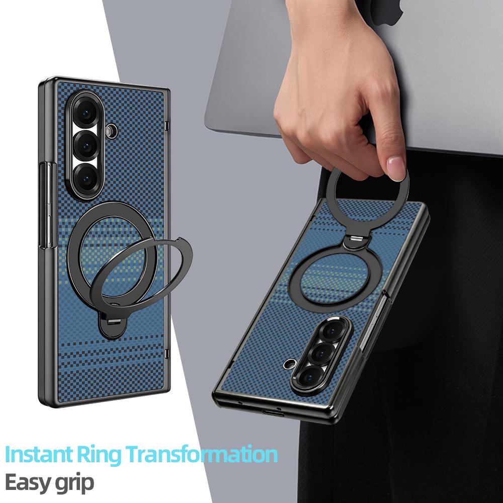 For Samsung Galaxy Z Fold7 5G VIETAO Fengying Series Integrated Privacy Film Carbon Fiber Magnetic Phone Case with 360-Degree Rotating Stand(Blue)