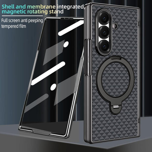 For Samsung Galaxy Z Fold7 5G VIETAO Fengying Series Integrated Privacy Film Carbon Fiber Magnetic Phone Case with 360-Degree Rotating Stand(Triangular Black)