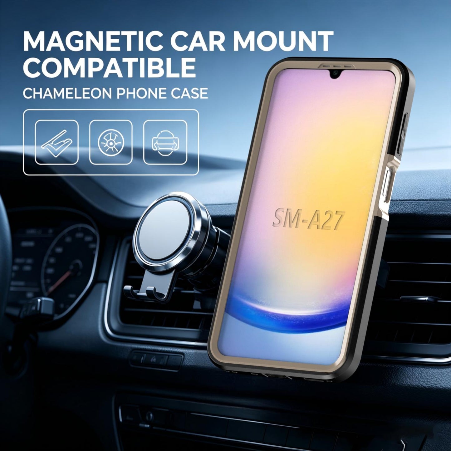 For Galaxy A27 5G Silicone Magnetic Anti-drop Protective Phone Case(Black + Gold)