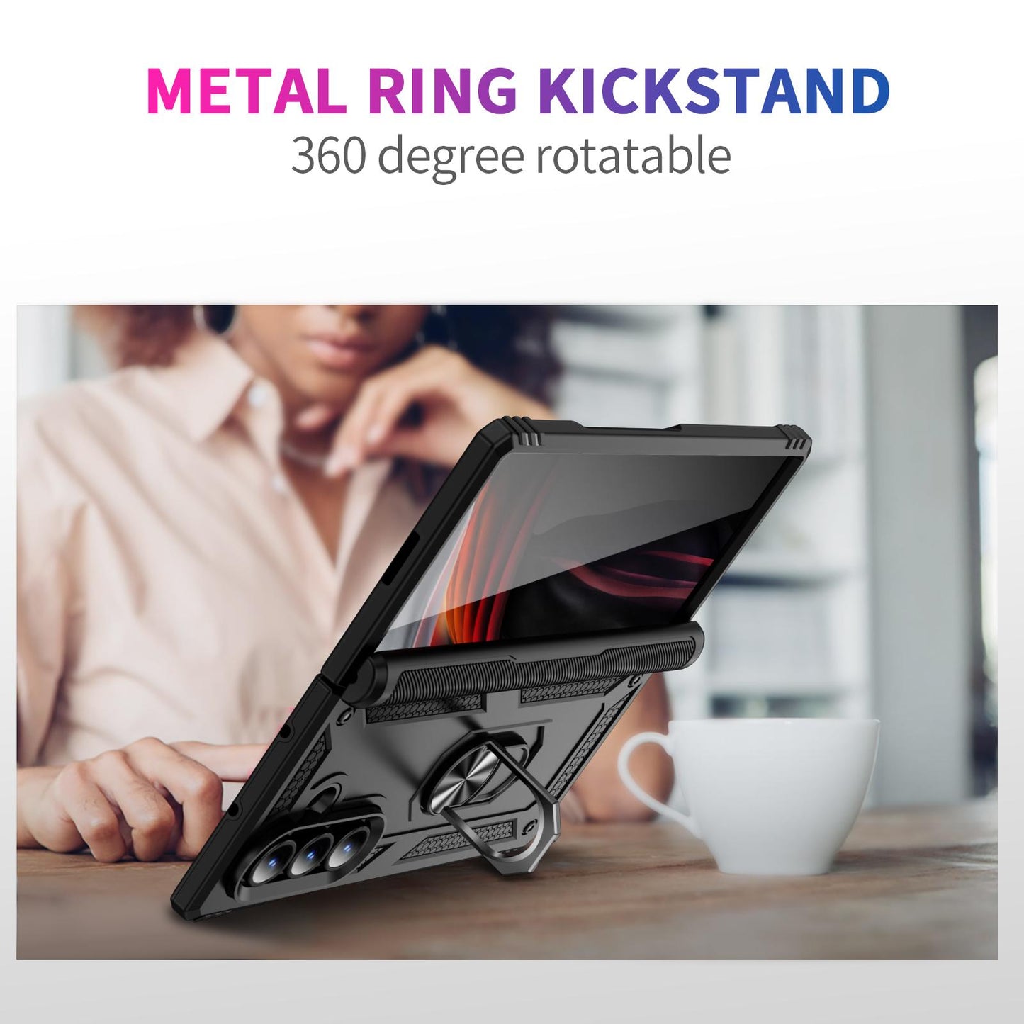 For Galaxy Z Fold8 Ultra 5G Shockproof TPU + PC Phone Case with Holder(Black)