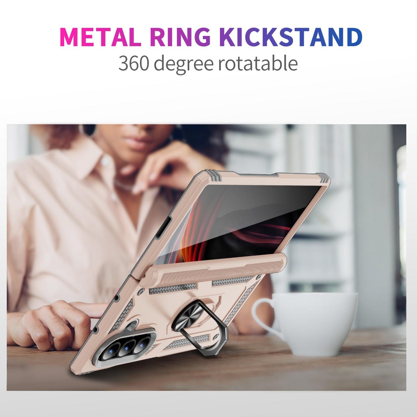 For Galaxy Z Fold8 Ultra 5G Shockproof TPU + PC Phone Case with Holder(Apricot)