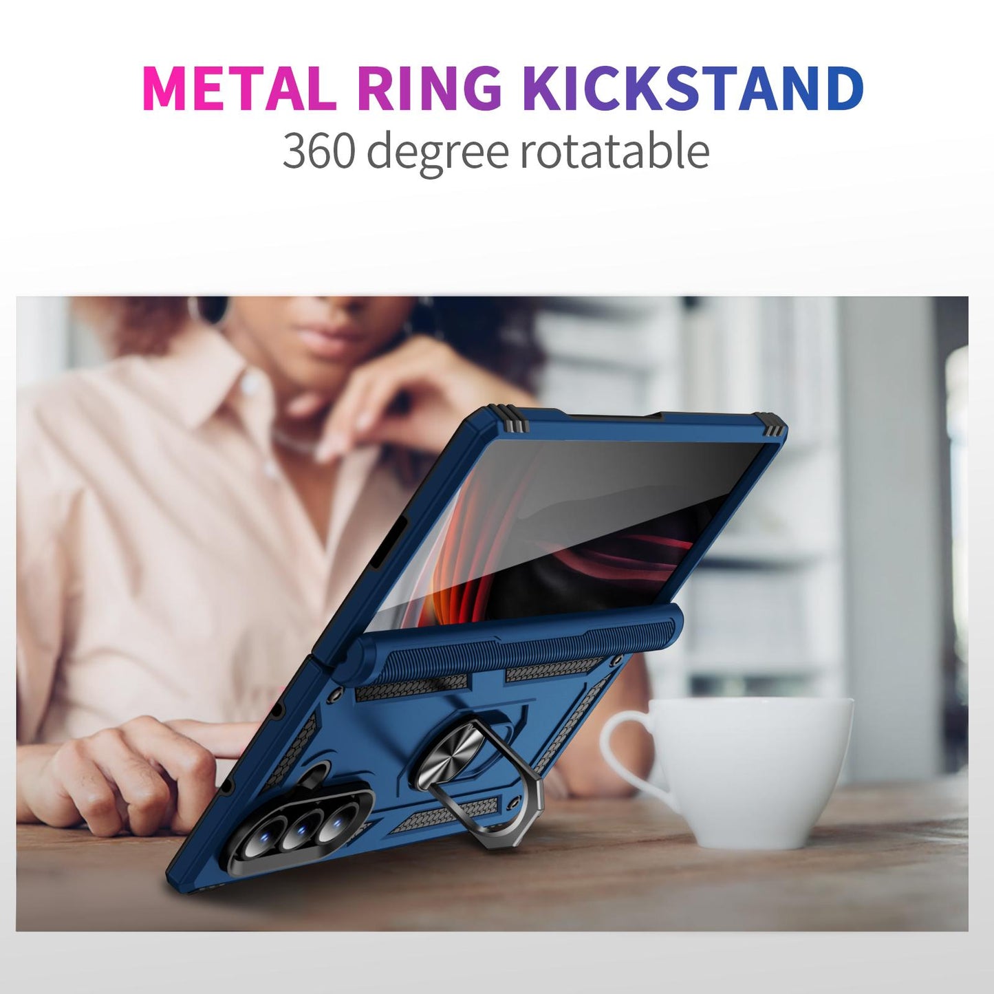 For Galaxy Z Fold8 Ultra 5G Shockproof TPU + PC Phone Case with Holder(Blue)