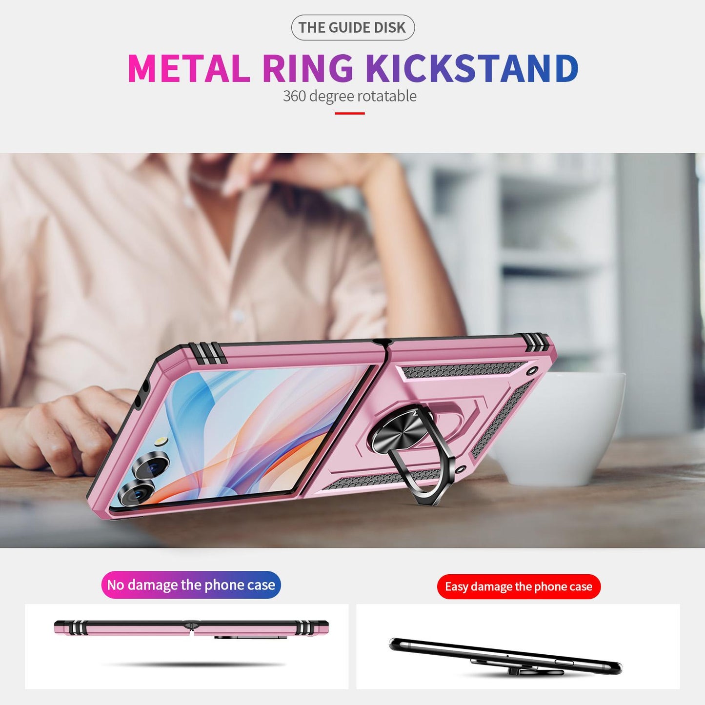 For Galaxy Z Flip8 5G Shockproof TPU + PC Phone Case with Holder(Pink)