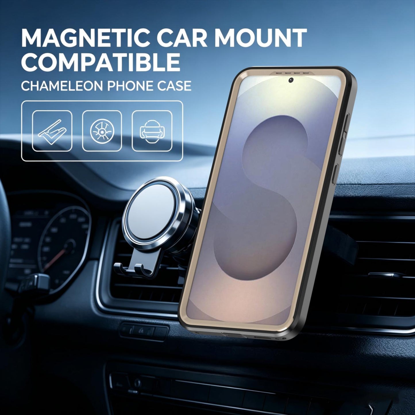 For Galaxy S26 / S25 FE 5G Silicone Magnetic Anti-drop Protective Phone Case(Black + Gold)