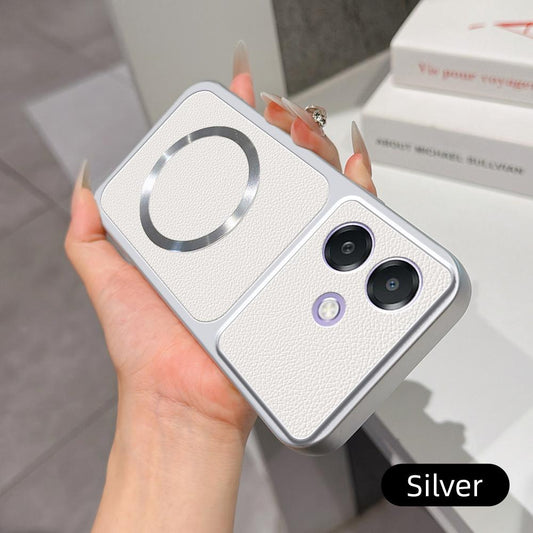 For OPPO A3x 5G Global Lambskin Series Magnetic Skin Feel Phone Case(Silver)