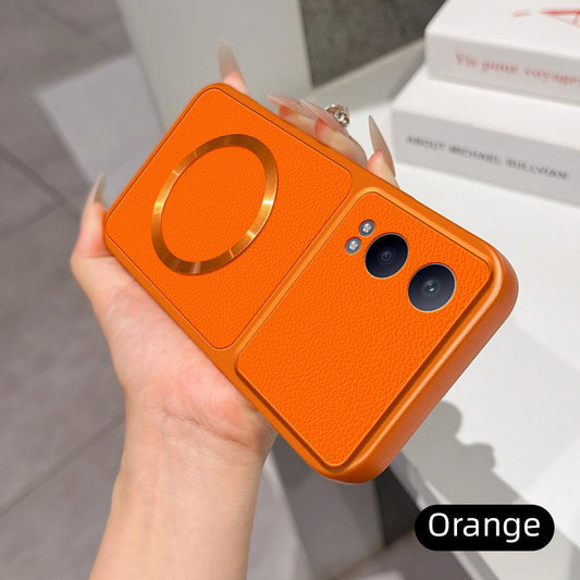 For OPPO K12x Lambskin Series Magnetic Skin Feel Phone Case(Orange)