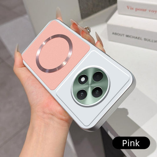 For OPPO Reno12 F Lambskin Series Magnetic Skin Feel Phone Case(Pink)
