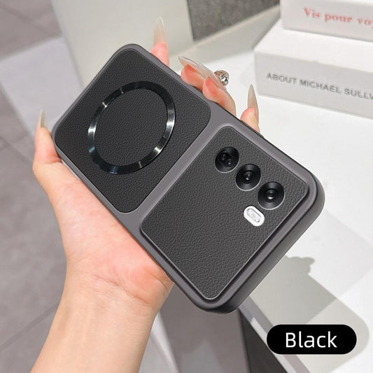 For OPPO Reno12 Global Lambskin Series Magnetic Skin Feel Phone Case(Black)