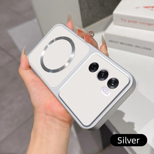For OPPO Reno12 Pro Global Lambskin Series Magnetic Skin Feel Phone Case(Silver)